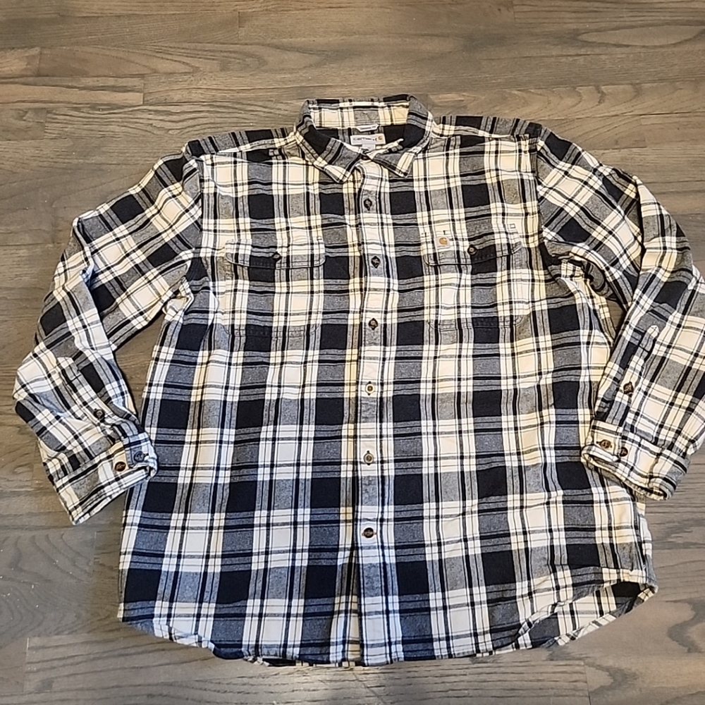Carhartt Original Fit Flannel Long Sleeve Button Down Shirt  Black Cream Size XL